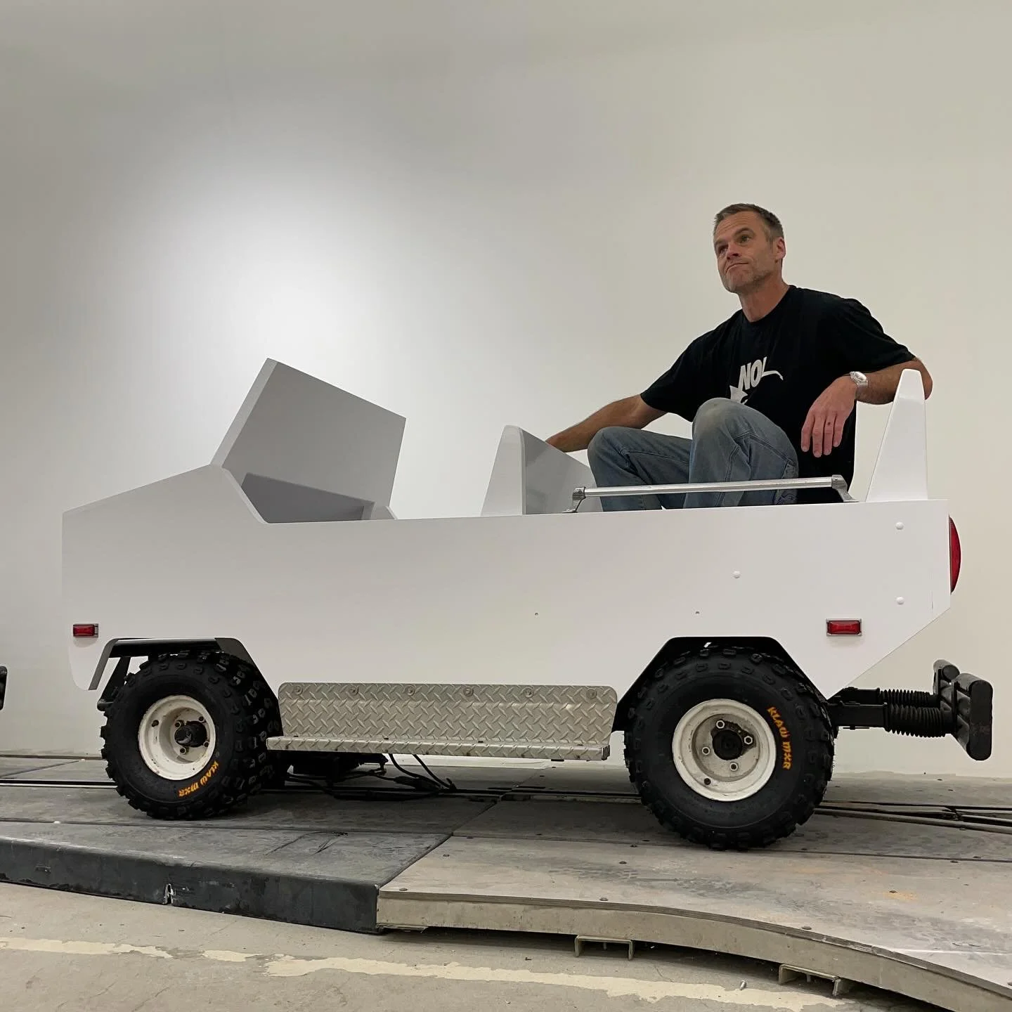 imagining a VR headset on my face while riding in the back of the go cart I rebuilt for large adults to ride in @cannonballarts