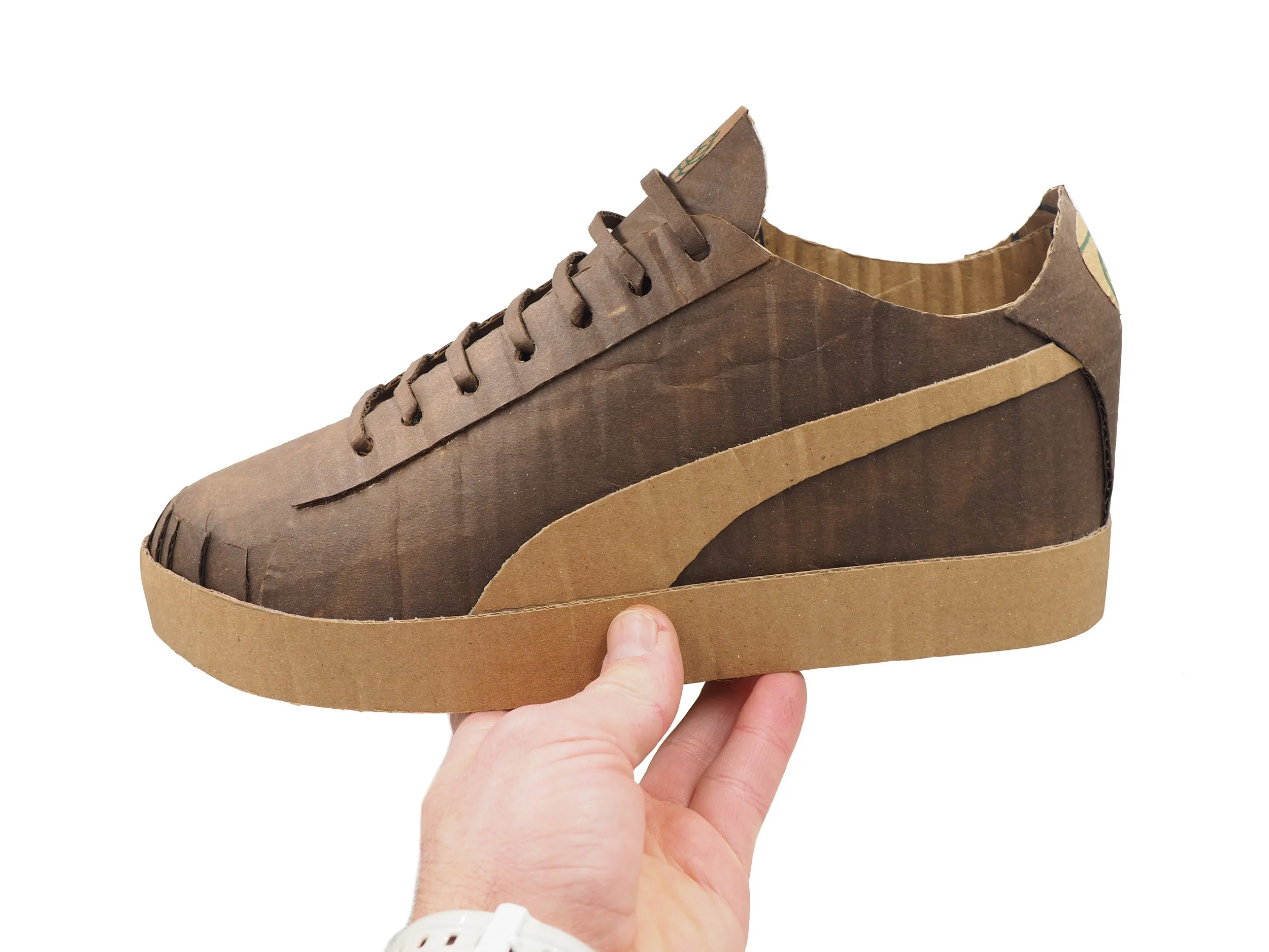 Mike Leavitt cardboard Puma sneaker freaker geek collector recycling art sculpture
