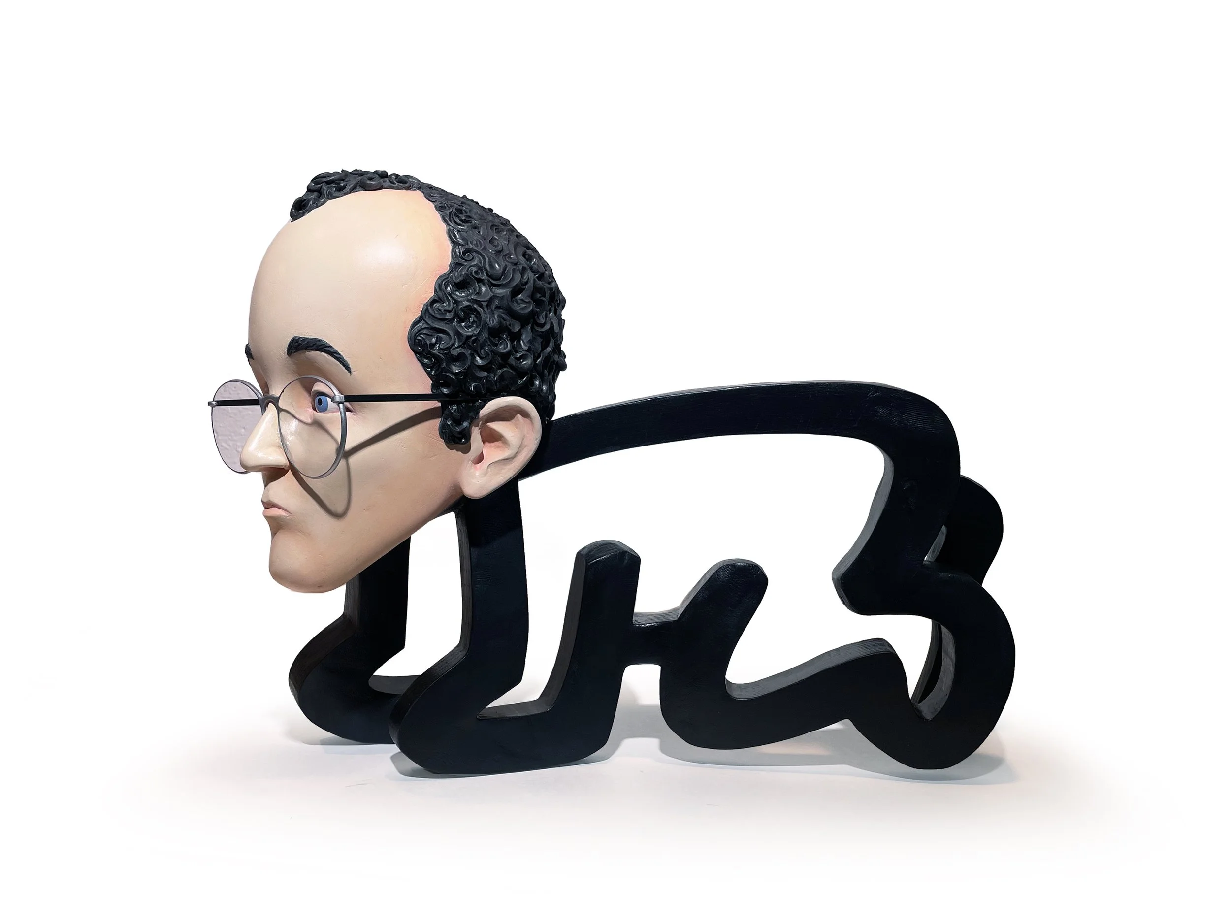 Keith Haring pop contemporary fine art hand-carved wood sculpture statue