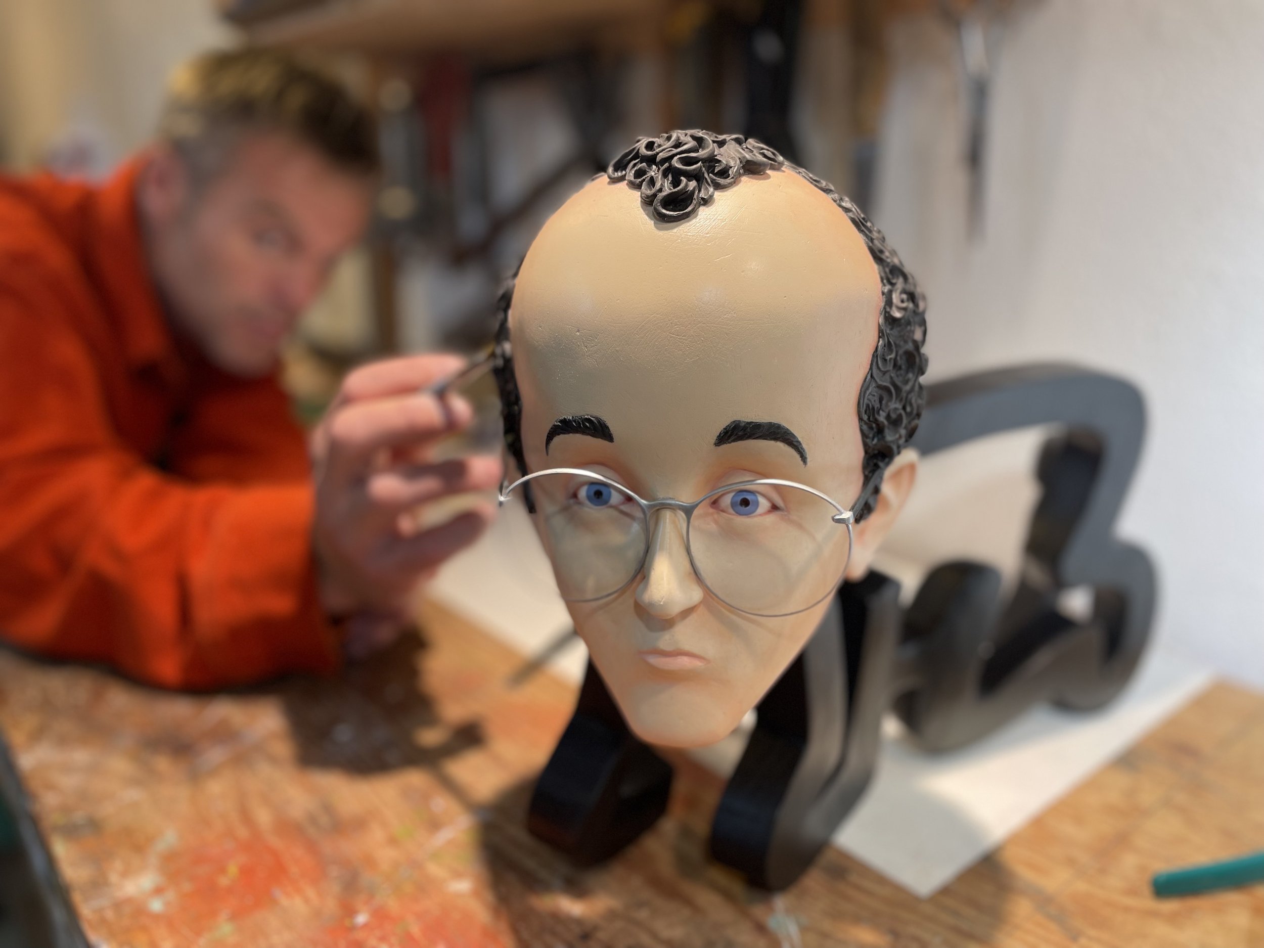 Keith Haring pop contemporary fine art hand-carved wood sculpture statue