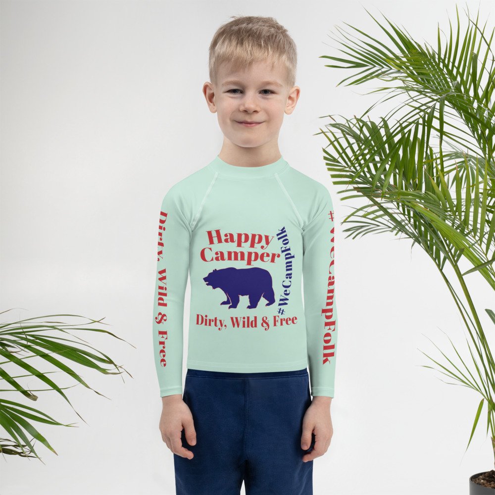 Boys & Toddler Happy Camper Dirty, Wild & Free Bear RV / Camp Kids Have the Most Fun Camp Motorhome Patriotic Long Sleeve Rash Guard #WeCampFolk RV camp apparel