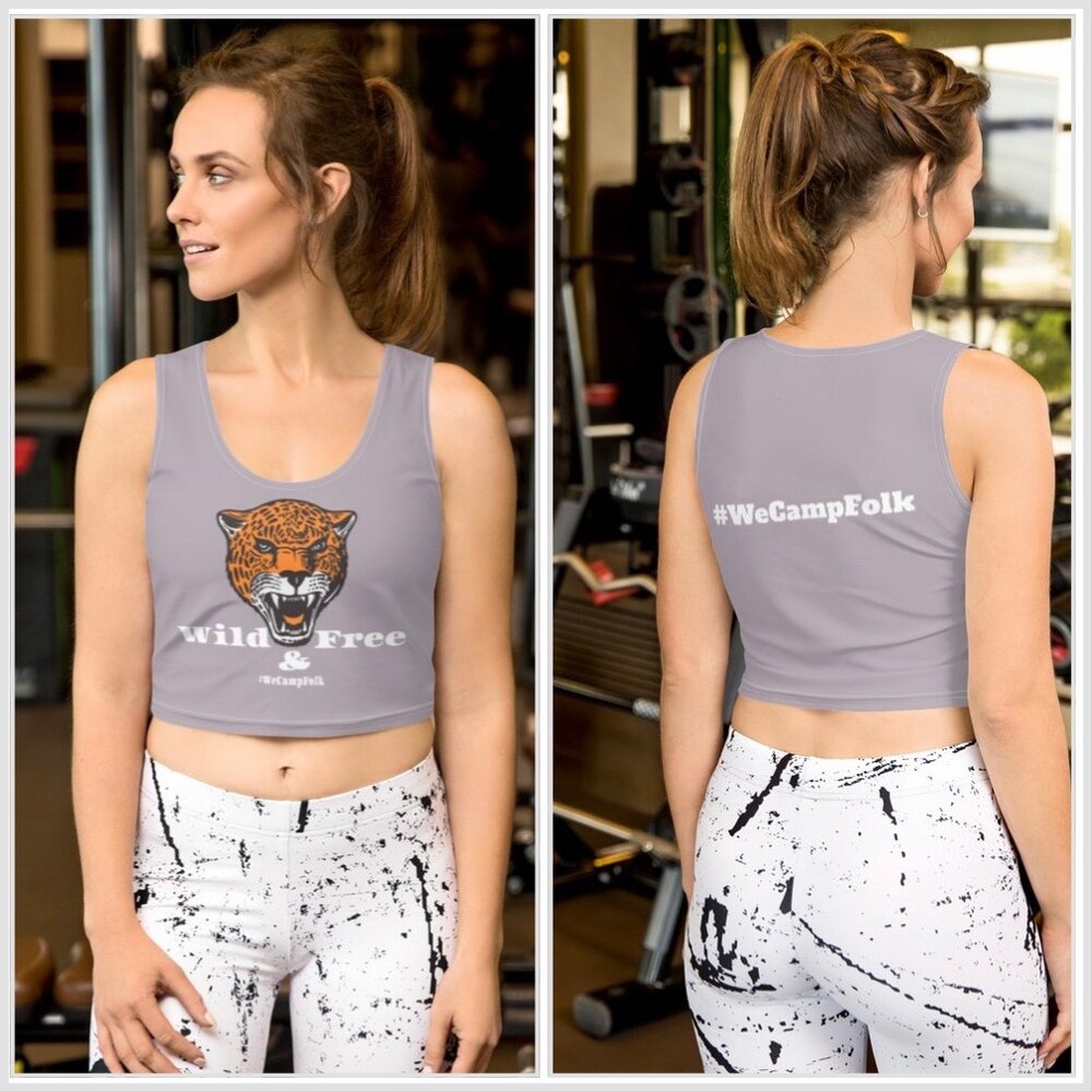 Wild & Free #WeCampFolk Jaguar Buttersoft Microfiber Crop Top In Lily xs -  xl — Big Rig Family Truckster #WeCampFolk RV Motorhome Nature Camp Apparel