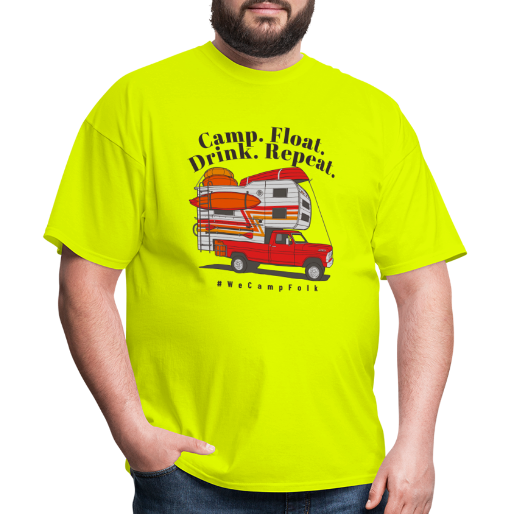 Camp. Float. Drink. Repeat. #WeCampfolk unisex Classic Truck Camper T-Shirt Fun RV Camping Kayaking Shirt