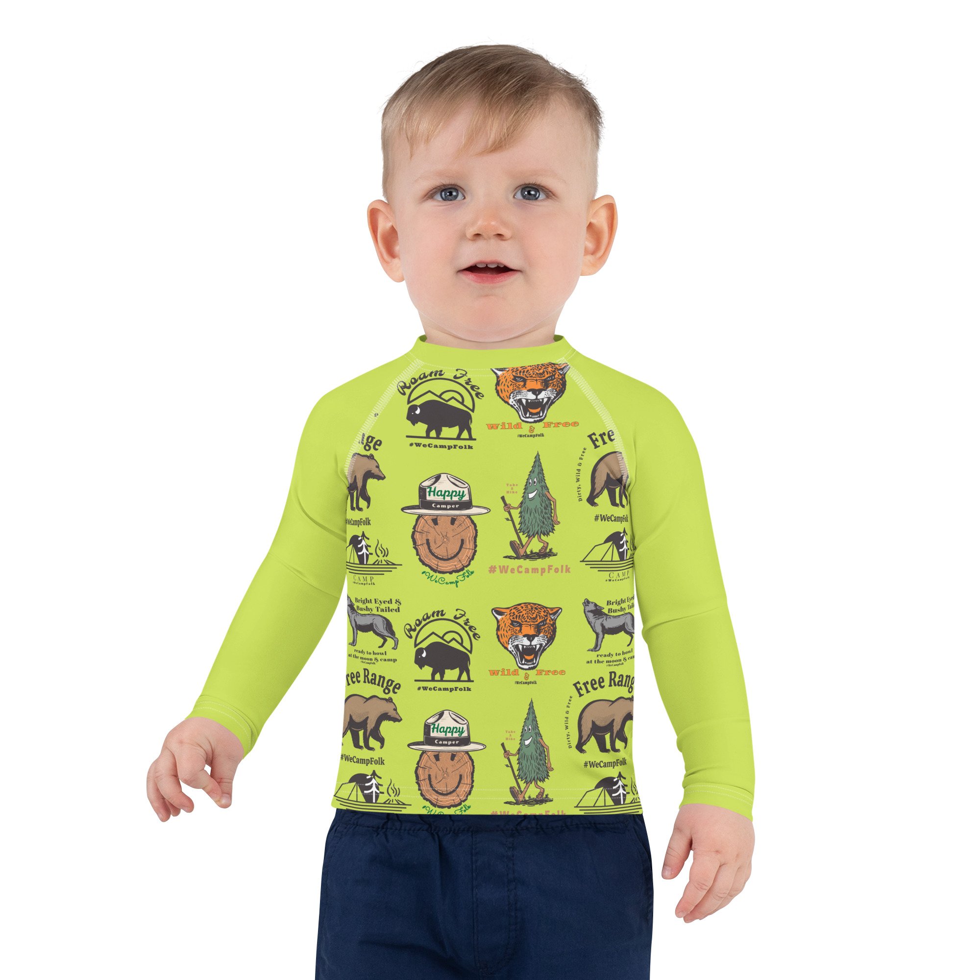Toddler boys happy camper long sleeve rash guard