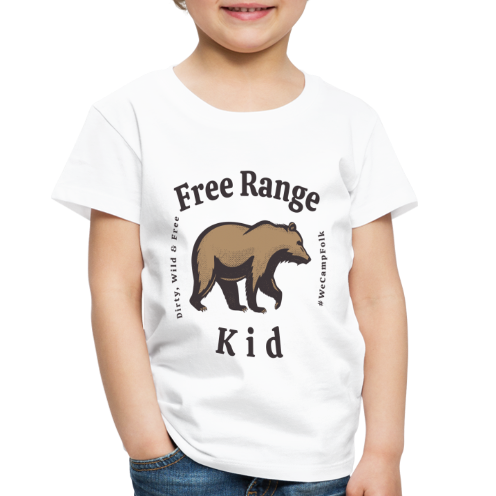 toddler free range kid t shirt / dirty wild & free bear / toddler camping t shirt in white