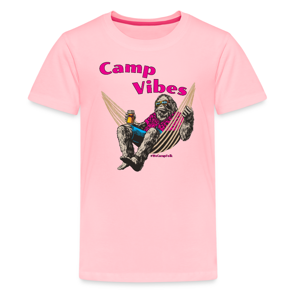 girls camp vibes sasquatch camping t shirt in pink
