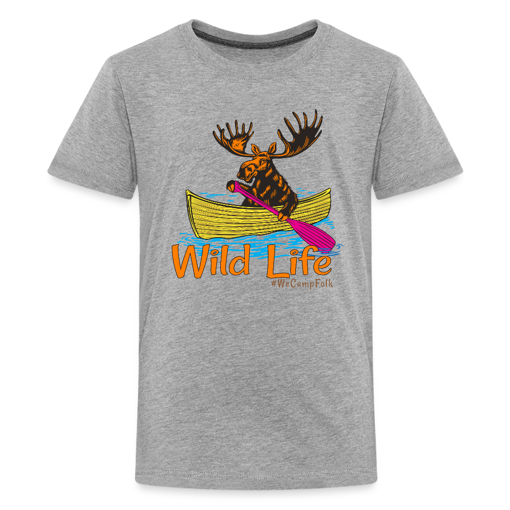 kids girls boys moose in a canoe wild life camping t shirt in grey