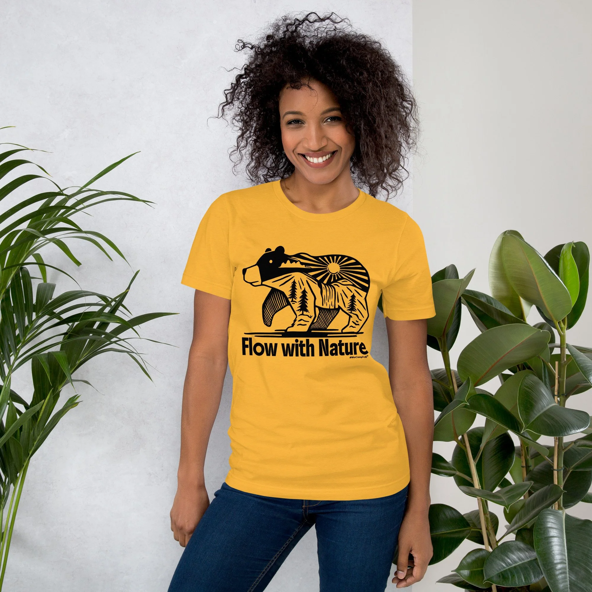 ladies flow with nature bear and sunburst nature yoga t shirt unisex-staple-t-shirt-heather-yellow-gold-front-68d44ee1e0fc8.jpg