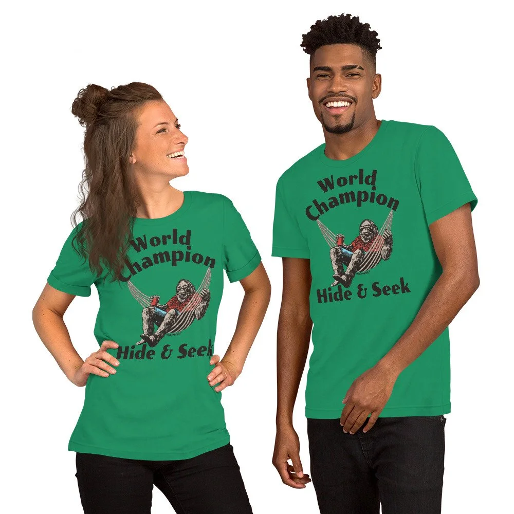 World Champion Hide & Seek Sasquatch #WeCampFolk Unisex Nature T-Shirt unisex-staple-t-shirt-kelly-front-68d5749dd6932.jpg