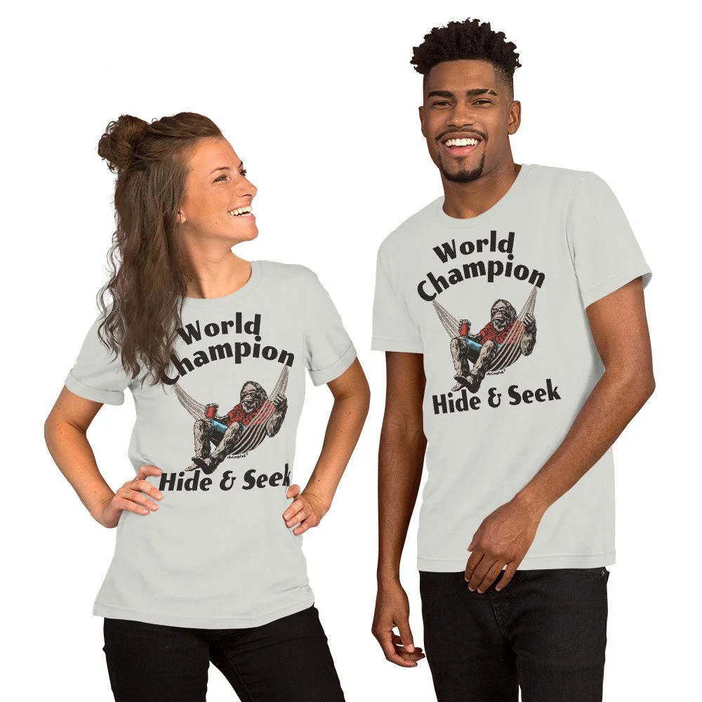 World Champion Hide & Seek Sasquatch #WeCampFolk Unisex Nature T-Shirt unisex-staple-t-shirt-silver-front-68d5749e19fe0.jpg