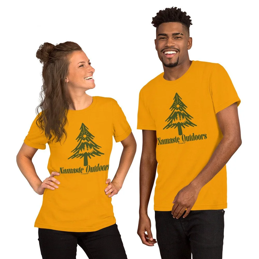 ladies mens yoga t shirt Namaste Outdoors #WeCampFolk Unisex Yoga Nature T-shirt unisex-staple-t-shirt-gold-front-68d5c06d3b14e.jpg