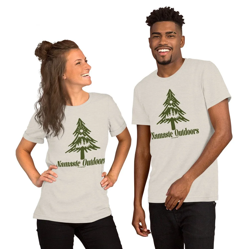 ladies mens yoga t shirt Namaste Outdoors #WeCampFolk Unisex Yoga Nature T-shirt unisex-staple-t-shirt-heather-dust-front-68d5c06d49125.jpg