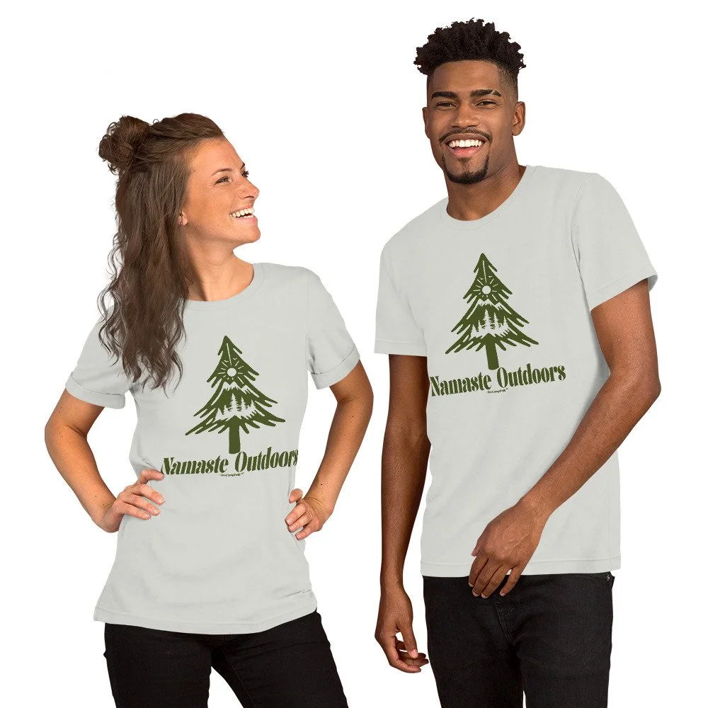 ladies mens yoga t shirt Namaste Outdoors #WeCampFolk Unisex Yoga Nature T-shirt unisex-staple-t-shirt-silver-front-68d5c06d58af9.jpg