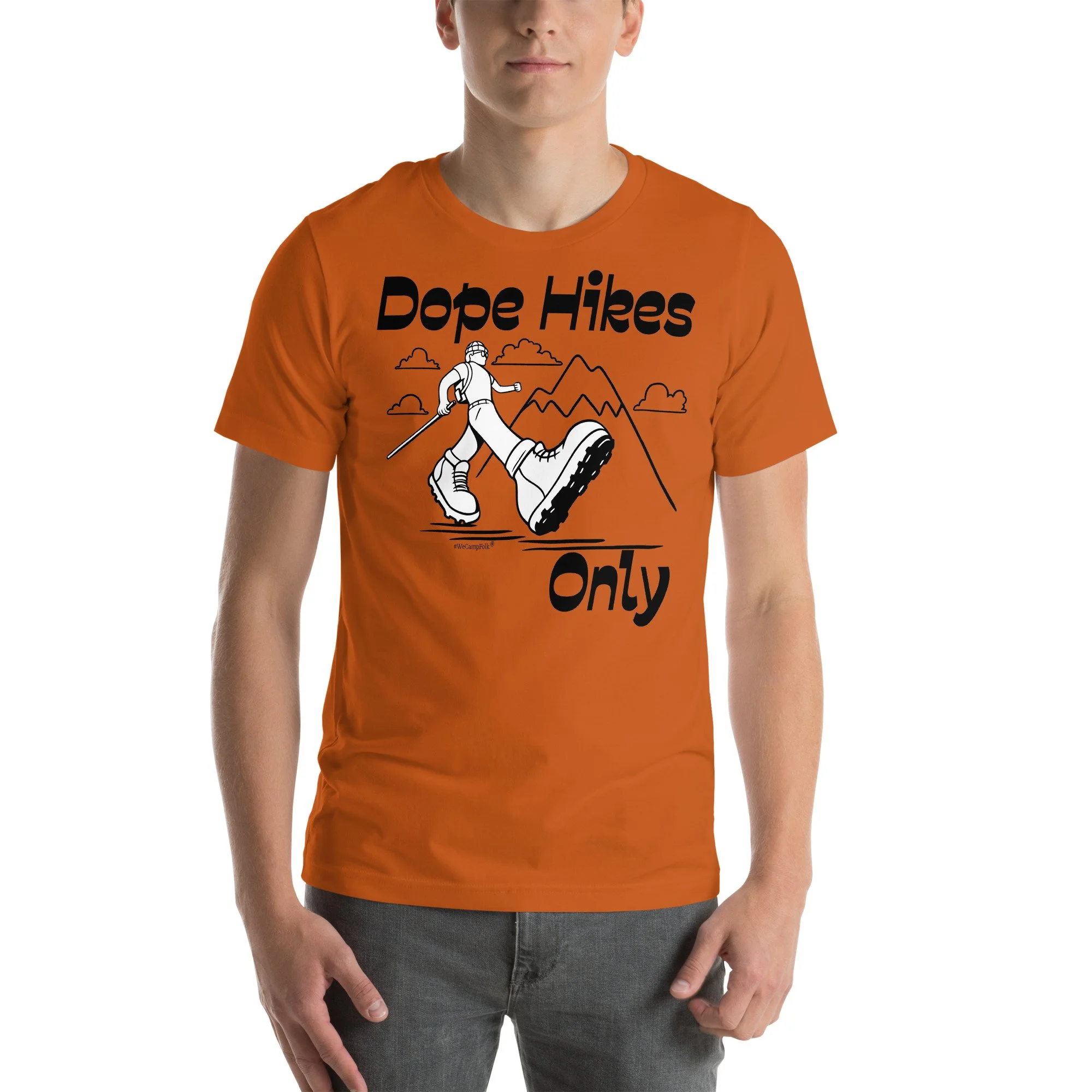 Dope Hikes Only #WeCampFolk Unisex Hiking T-shirt unisex-staple-t-shirt-autumn-front-68d6aa51e86e5.jpg