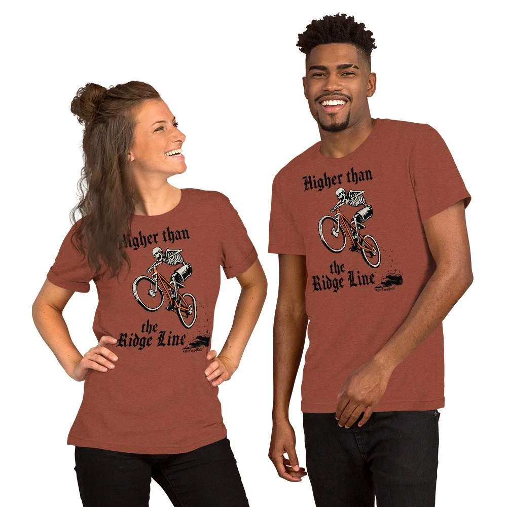 couples mountain biking t shirt Higher than the Ridge Line #WeCampFolk Unisex Mountain Biking T-shirt unisex-staple-t-shirt-heather-clay-front-68d6ab8695e90.jpg