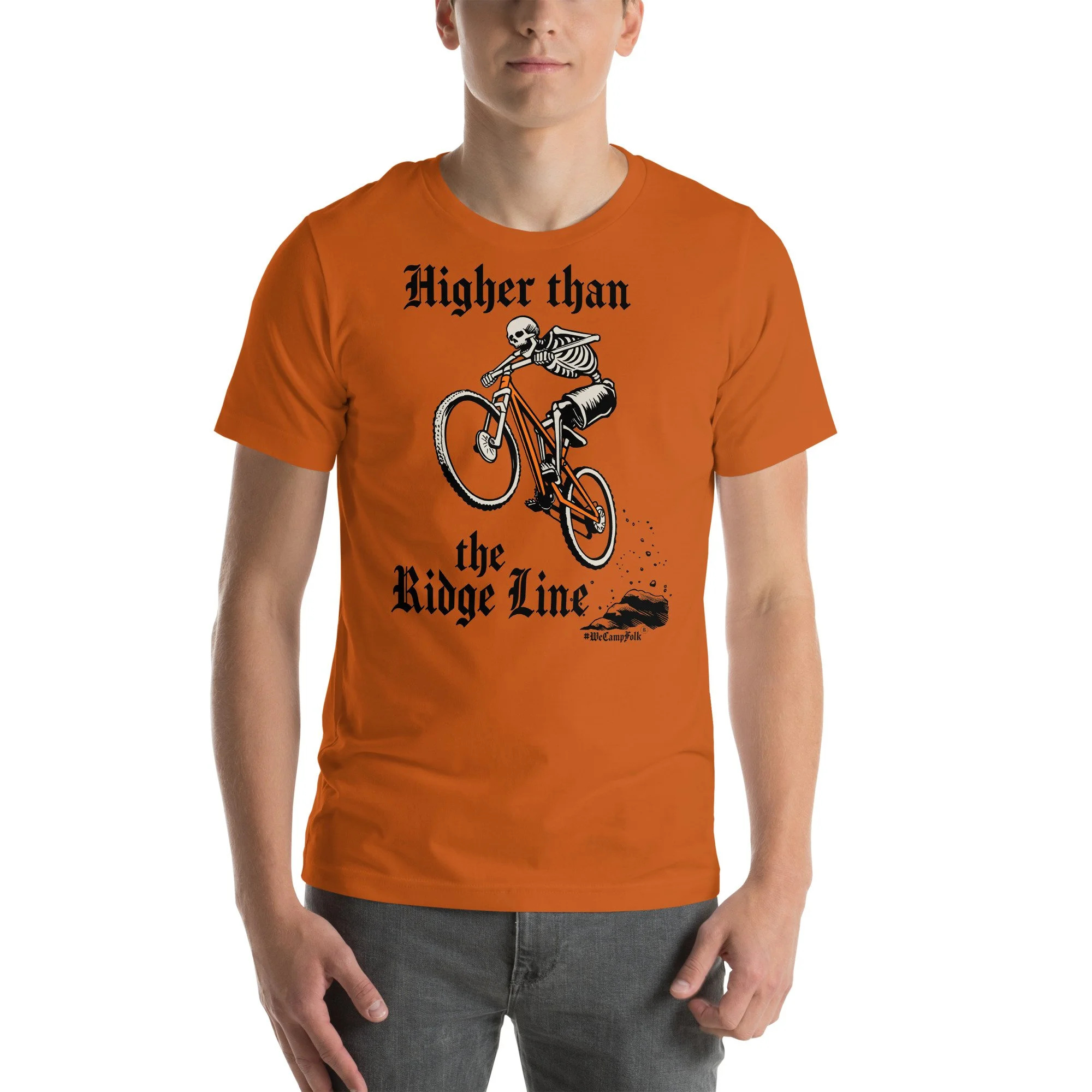 Higher than the Ridge Line #WeCampFolk Unisex Mountain Biking T-shirt unisex-staple-t-shirt-autumn-front-68d6ab869b1d0.jpg