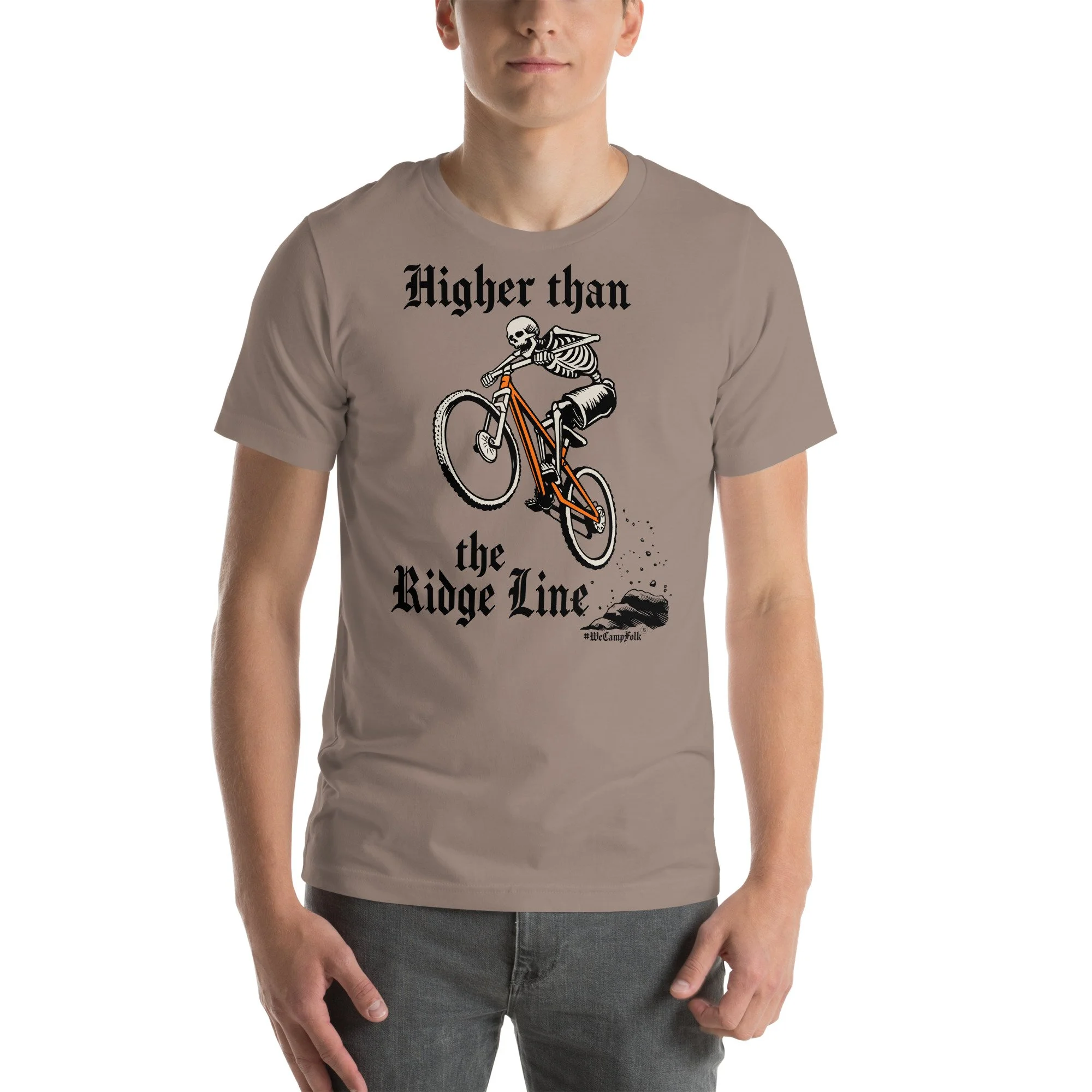 Higher than the Ridge Line #WeCampFolk Unisex Mountain Biking T-shirt unisex-staple-t-shirt-pebble-front-68d6ab86a7f3c.jpg