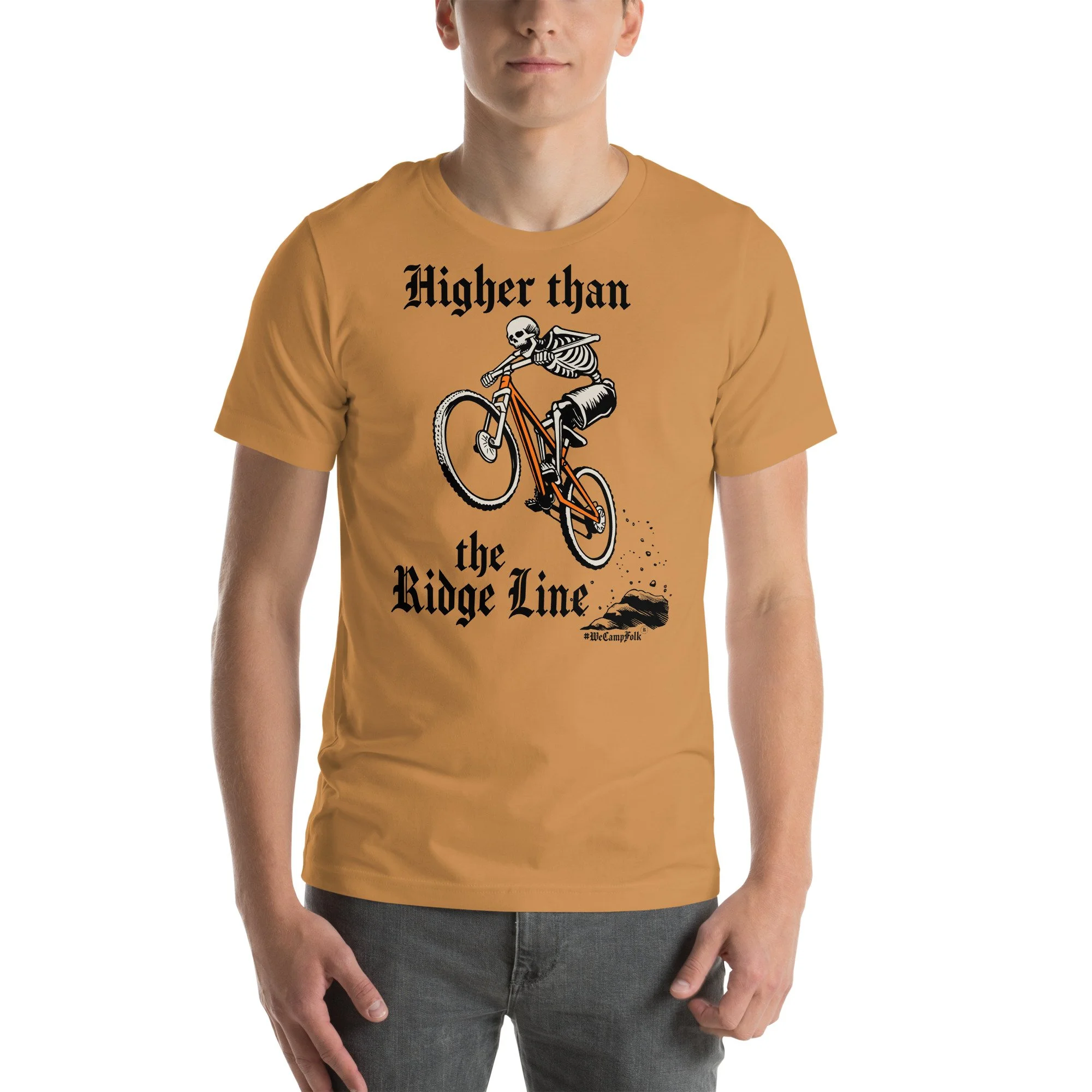 Higher than the Ridge Line #WeCampFolk Unisex Mountain Biking T-shirt unisex-staple-t-shirt-toast-front-68d6ab86b1464.jpg