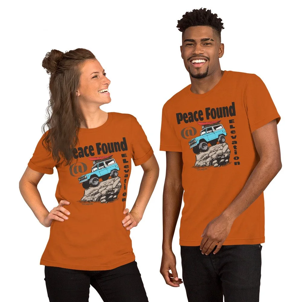 Peace Found @ Elevation #WeCampFolk Unisex Off Road 4WD T-shirt unisex-staple-t-shirt-autumn-front-68d6af1c476ea.jpg