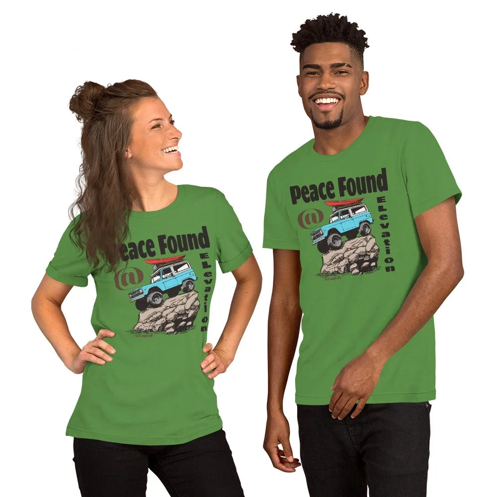 Peace Found @ Elevation #WeCampFolk Unisex Off Road 4WD T-shirt unisex-staple-t-shirt-leaf-front-68d6af1c4c7d8.jpg