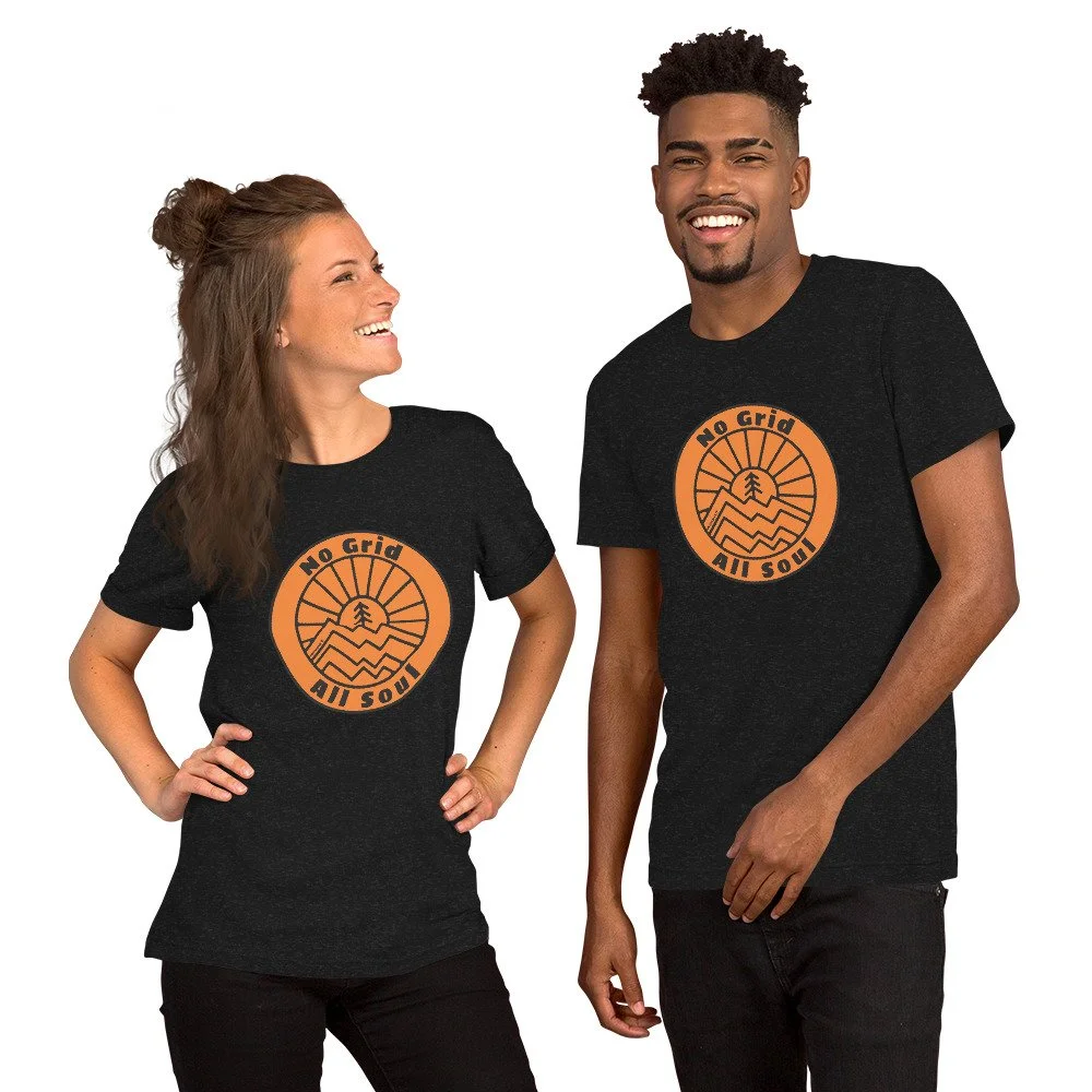 No Grid All Soul #WeCampFolk Unisex Mountain Sunset T-shirt unisex-staple-t-shirt-black-heather-front-68d6c0ed93ed9.jpg