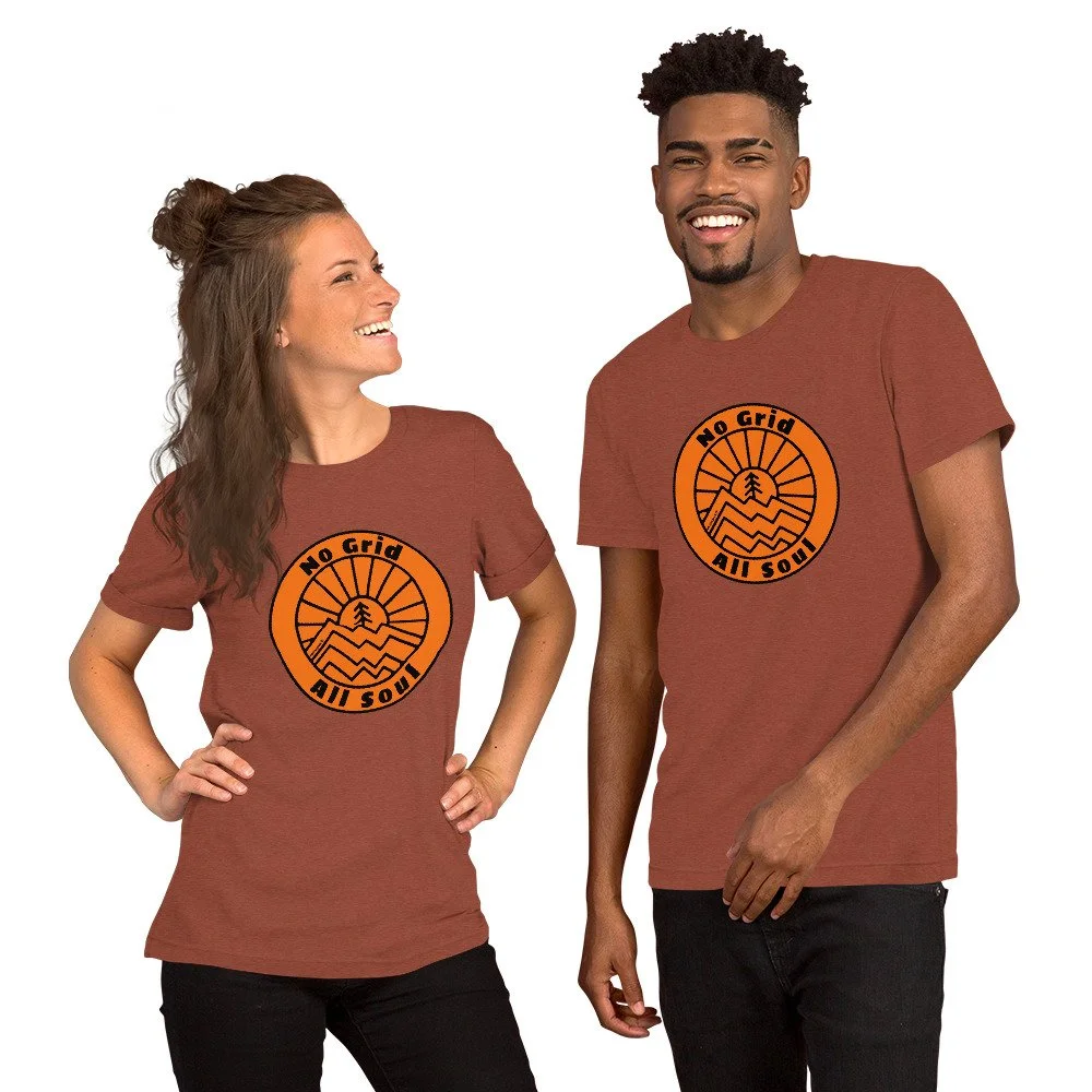 No Grid All Soul #WeCampFolk Unisex Mountain Sunset T-shirt unisex-staple-t-shirt-heather-clay-front-68d6c0ed96b42.jpg