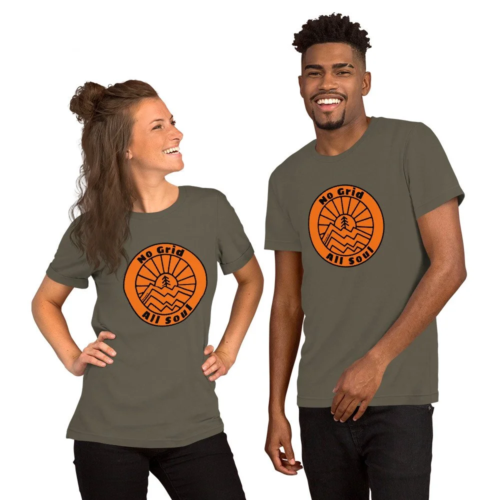 No Grid All Soul #WeCampFolk Unisex Mountain Sunset T-shirt unisex-staple-t-shirt-army-front-68d6c0ed9c646.jpg