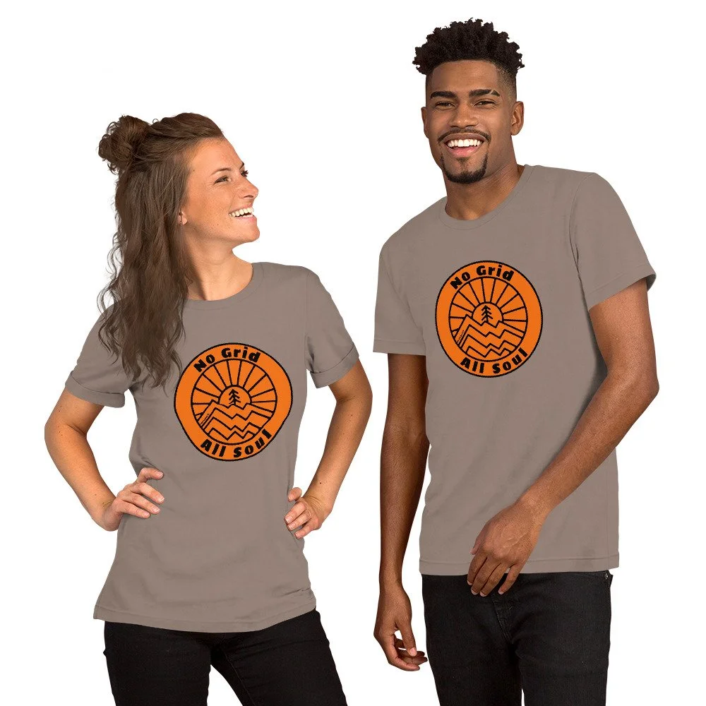 No Grid All Soul #WeCampFolk Unisex Mountain Sunset T-shirt unisex-staple-t-shirt-pebble-front-68d6c0edda000.jpg