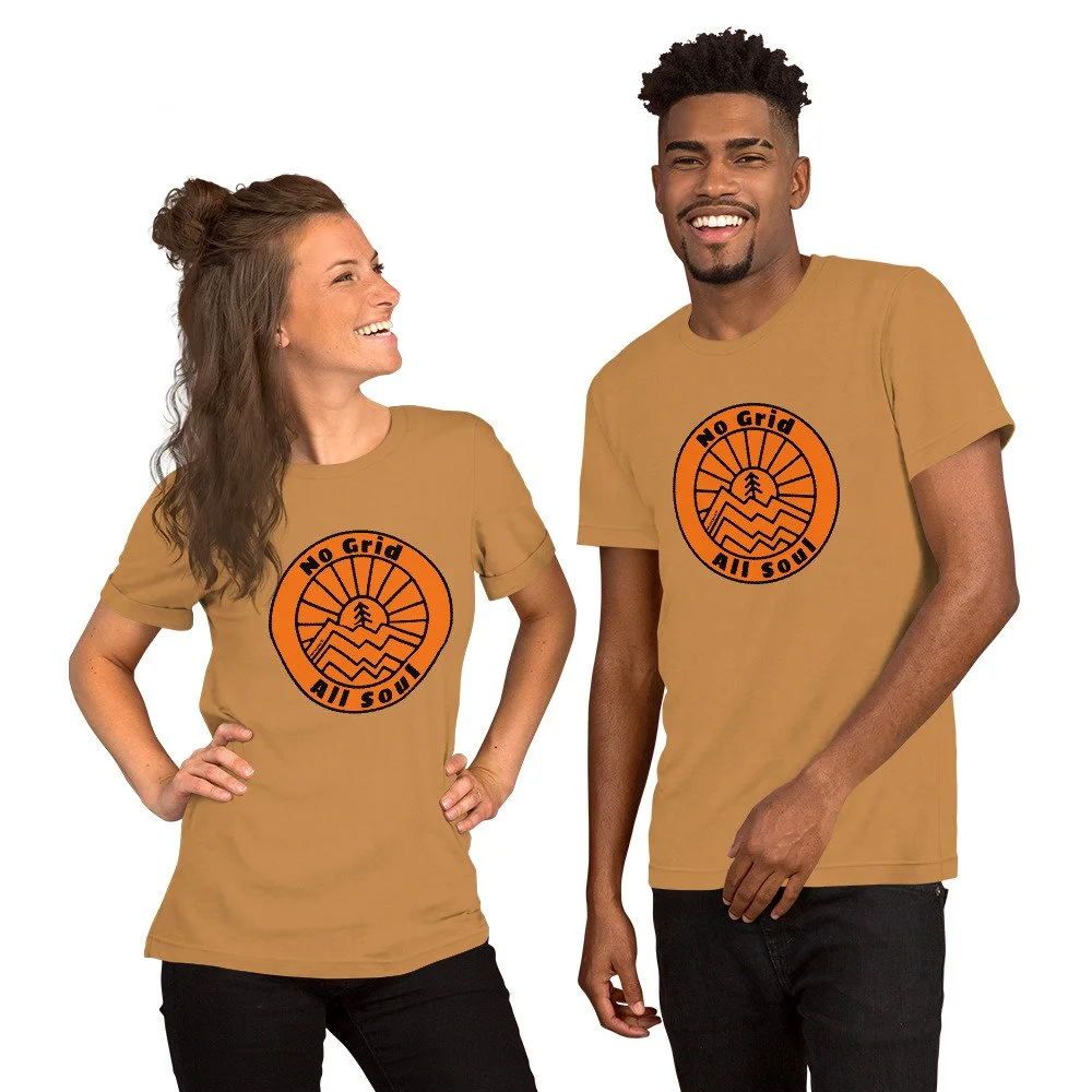 No Grid All Soul #WeCampFolk Unisex Mountain Sunset T-shirt unisex-staple-t-shirt-toast-front-68d6c0edee790.jpg