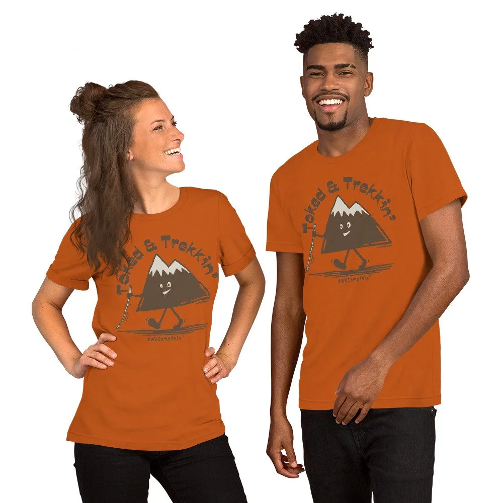 oked & Trekkin' #WeCampFolk Unisex Hiking Mountain T-shirt unisex-staple-t-shirt-autumn-front-68d6c3239c920.jpg