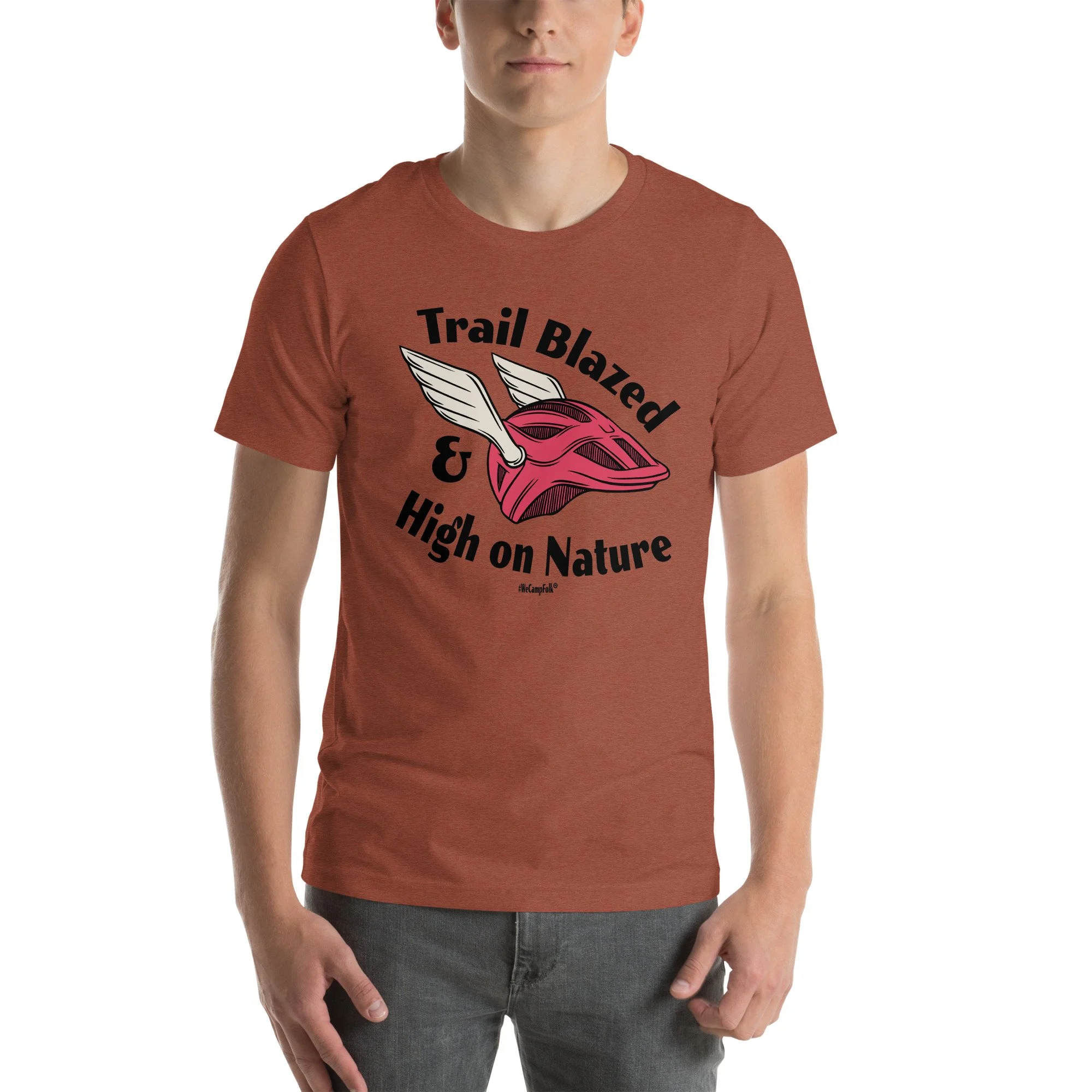 Trail Blazed & High on Nature Unisex Mountain Bike Helmet with Wings T-shirt unisex-staple-t-shirt-heather-clay-front-68d6c9e8ebfba.jpg