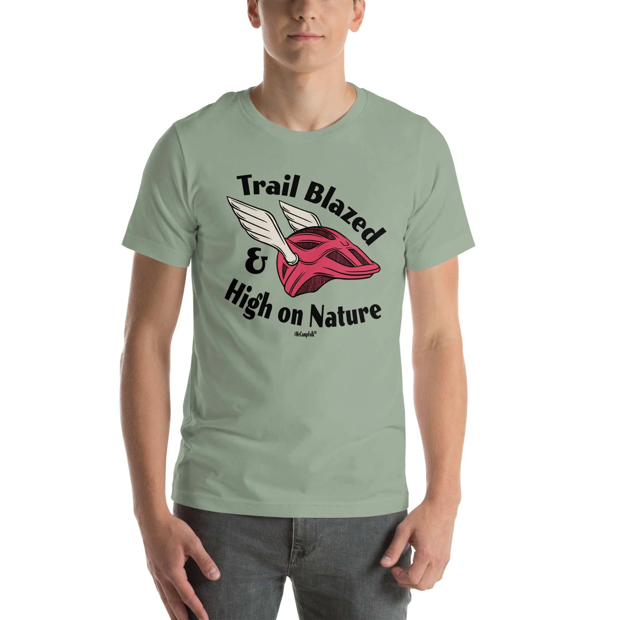 Trail Blazed & High on Nature Unisex Mountain Bike Helmet with Wings T-shirt unisex-staple-t-shirt-sage-front-68d6c9e91fe03.jpg