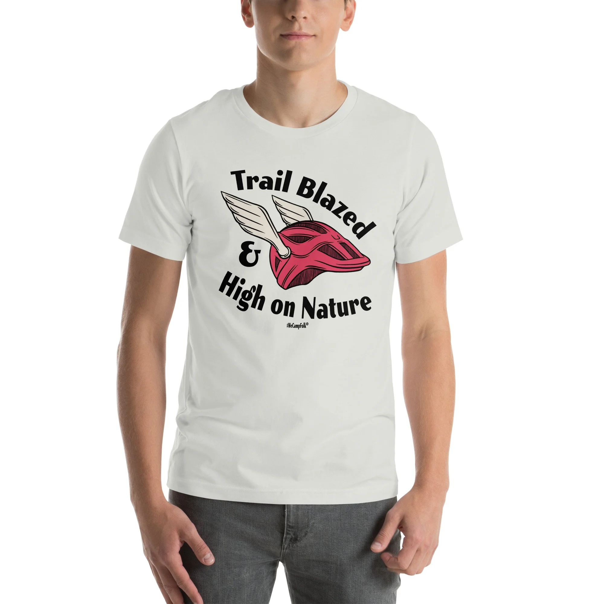 Trail Blazed & High on Nature Unisex Mountain Bike Helmet with Wings T-shirt unisex-staple-t-shirt-silver-front-68d6c9e93b4e3.jpg