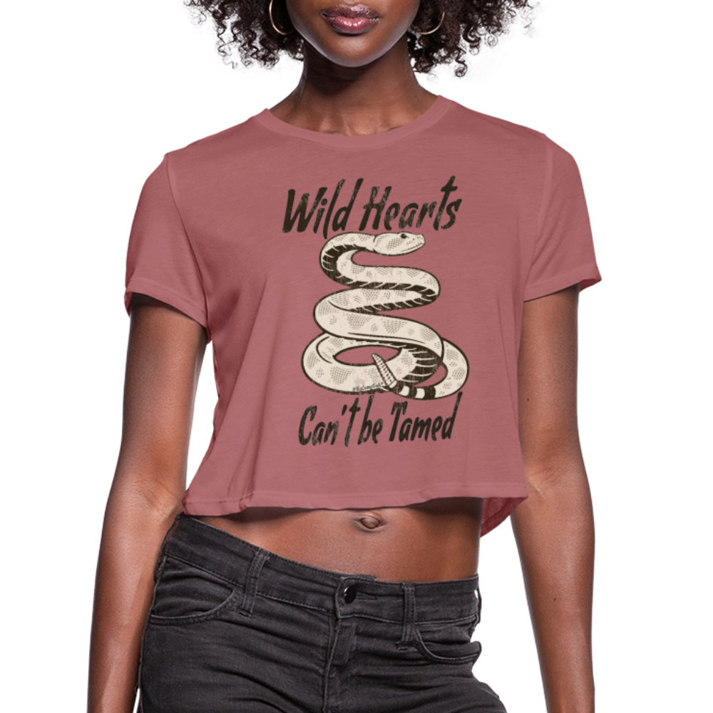 Wild Hearts Can't be Tamed #WeCampFolk Distressed Women's Rattlesnake Crop Top pink