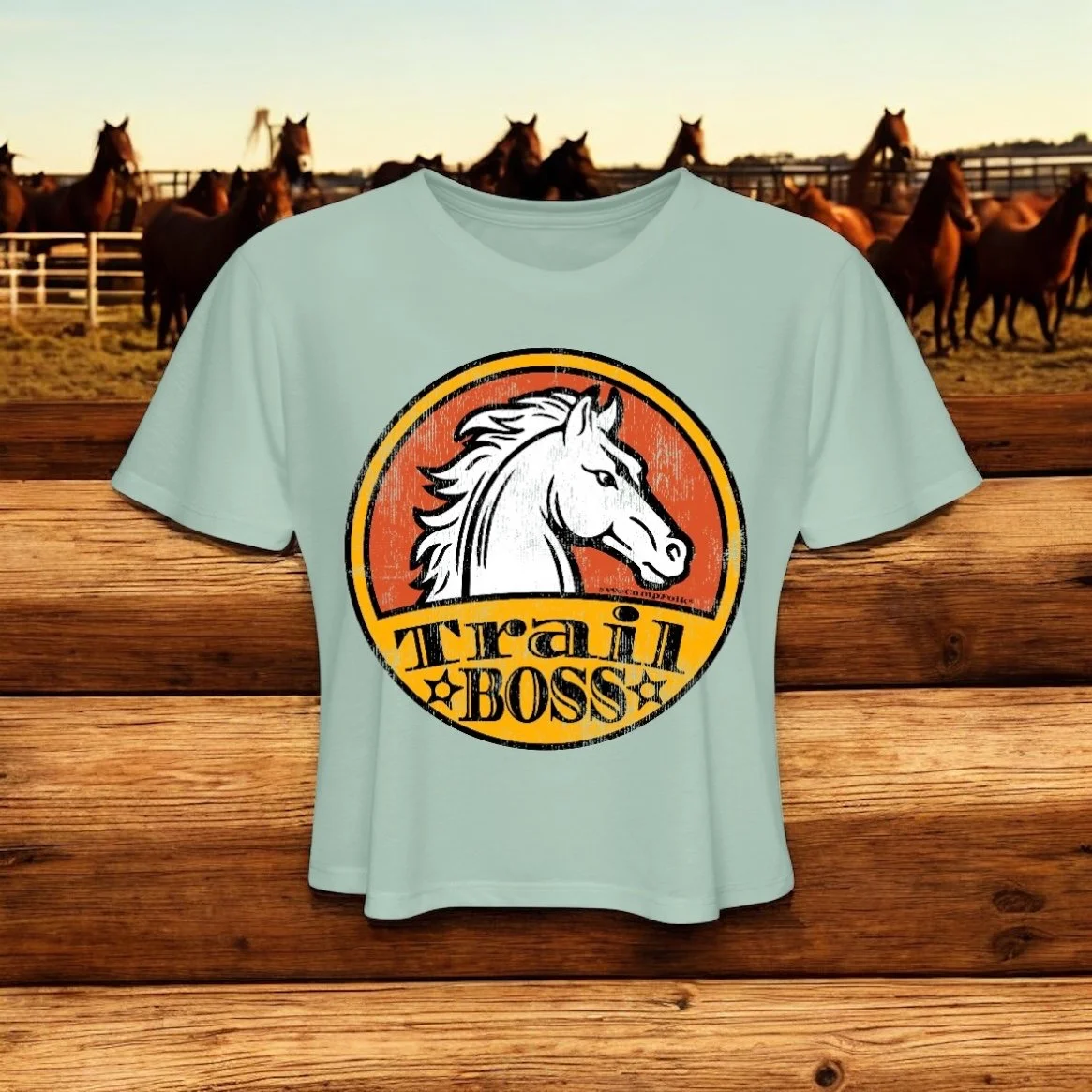 Trail Boss #WeCampFolk Women's Western Horse Ranch Boho Festival Cowgirl RanchCrop Top