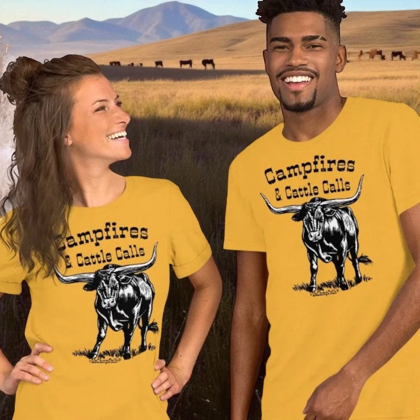 Campfires & Cattle Calls #WeCampFolk Unisex Longhorn Bull Wild West Cattle Ranch T-shirt