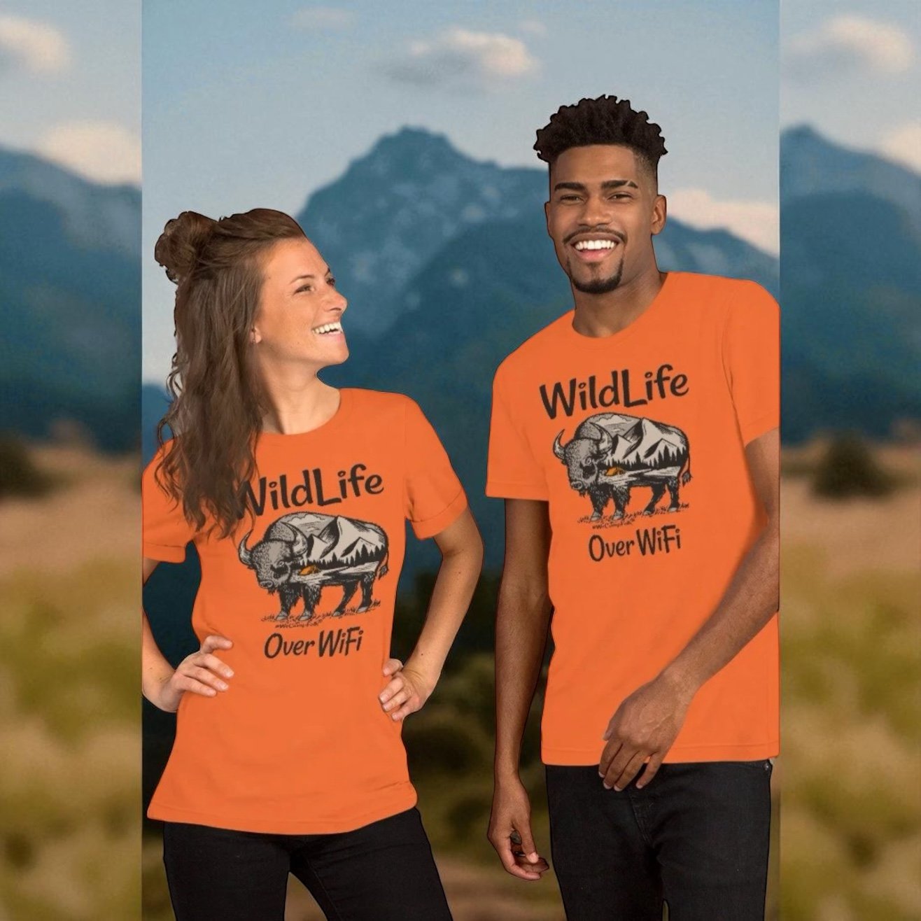 WildLife Over Wifi Buffalo Mountains Unisex #WeCampFolk Wild West Nature Camping T-Shirt