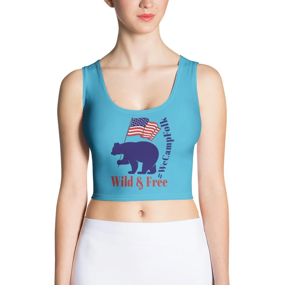 4th of july crop top Wild & Free Patriotic USA Flag & Bear Crop Tank Top Camp Motorhome RV  #WeCmpFolk rv camp americana fashion for ladies