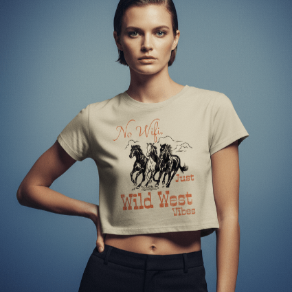 ladies cute festival wild west crop top No Wifi, Just Wild West Vibes #WeCampFolk Women's Wild Horses Crop Top