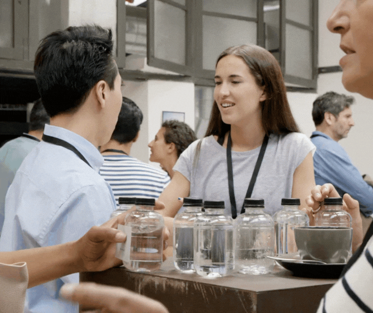 People outside of a convention center