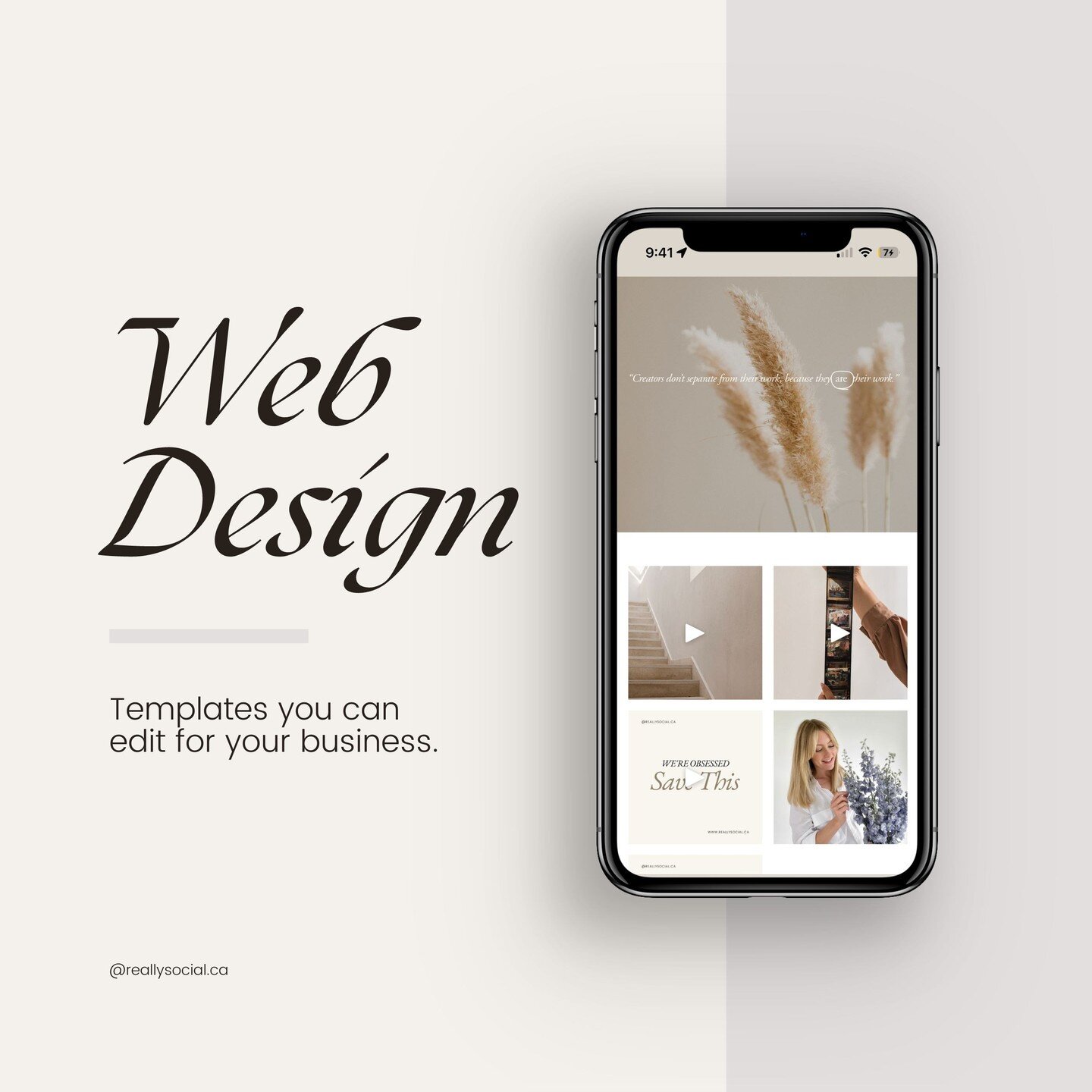 Level up your online presence with @reallysocial.ca's minimalist + efficient web design services! 👀

Let us bring your vision to life and create a digital masterpiece that reflects your brand's unique identity 💡 We offer Squarespace web design pack