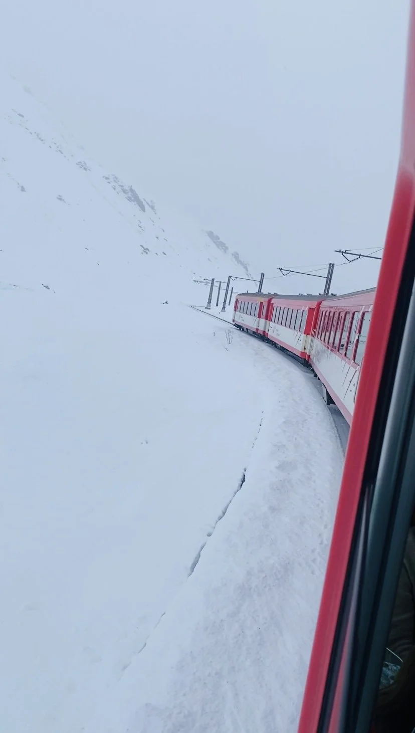 A train riding through snow