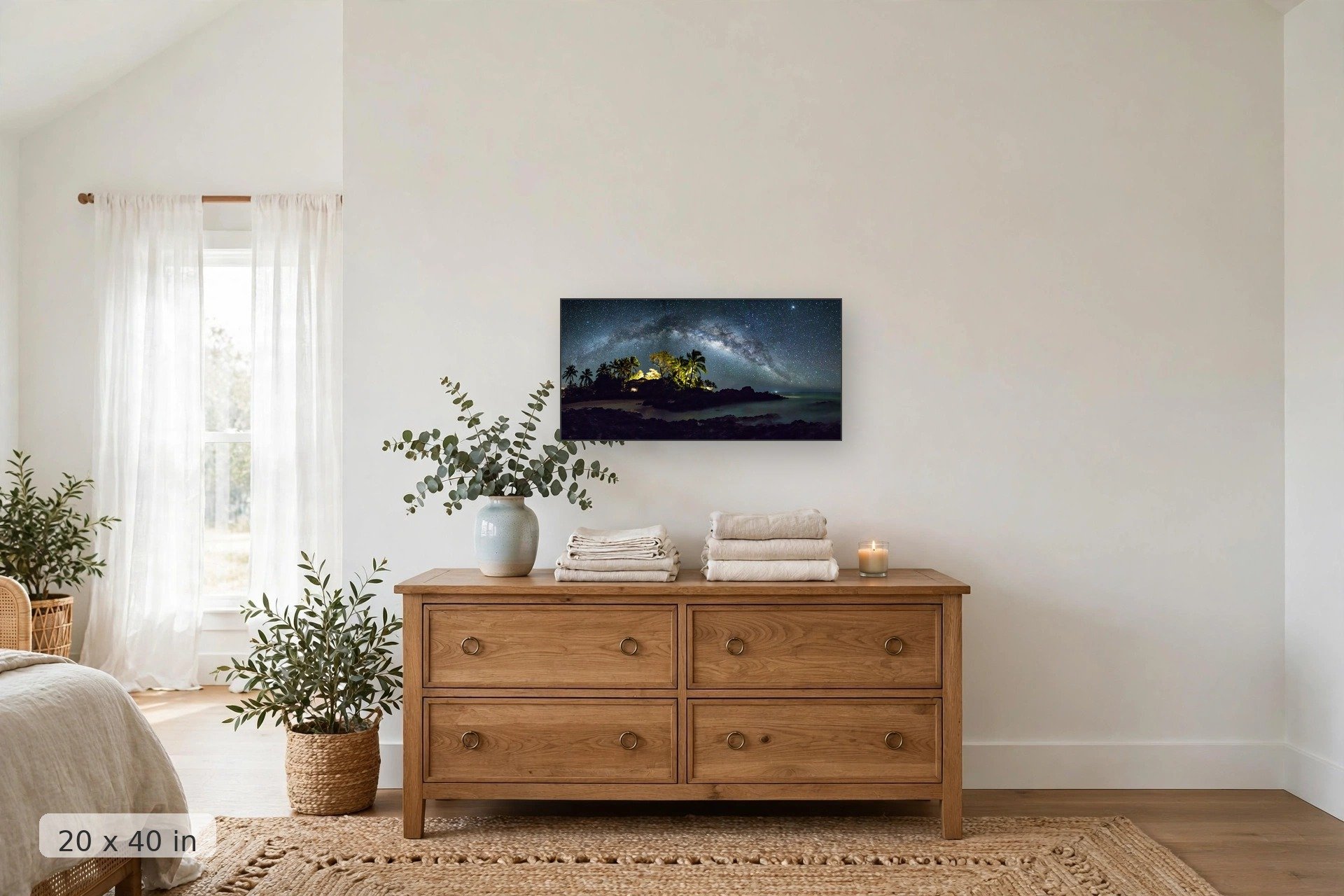 Milky Way over Maui — Secrets Milky Way print, 24x36 mockup above a dresser