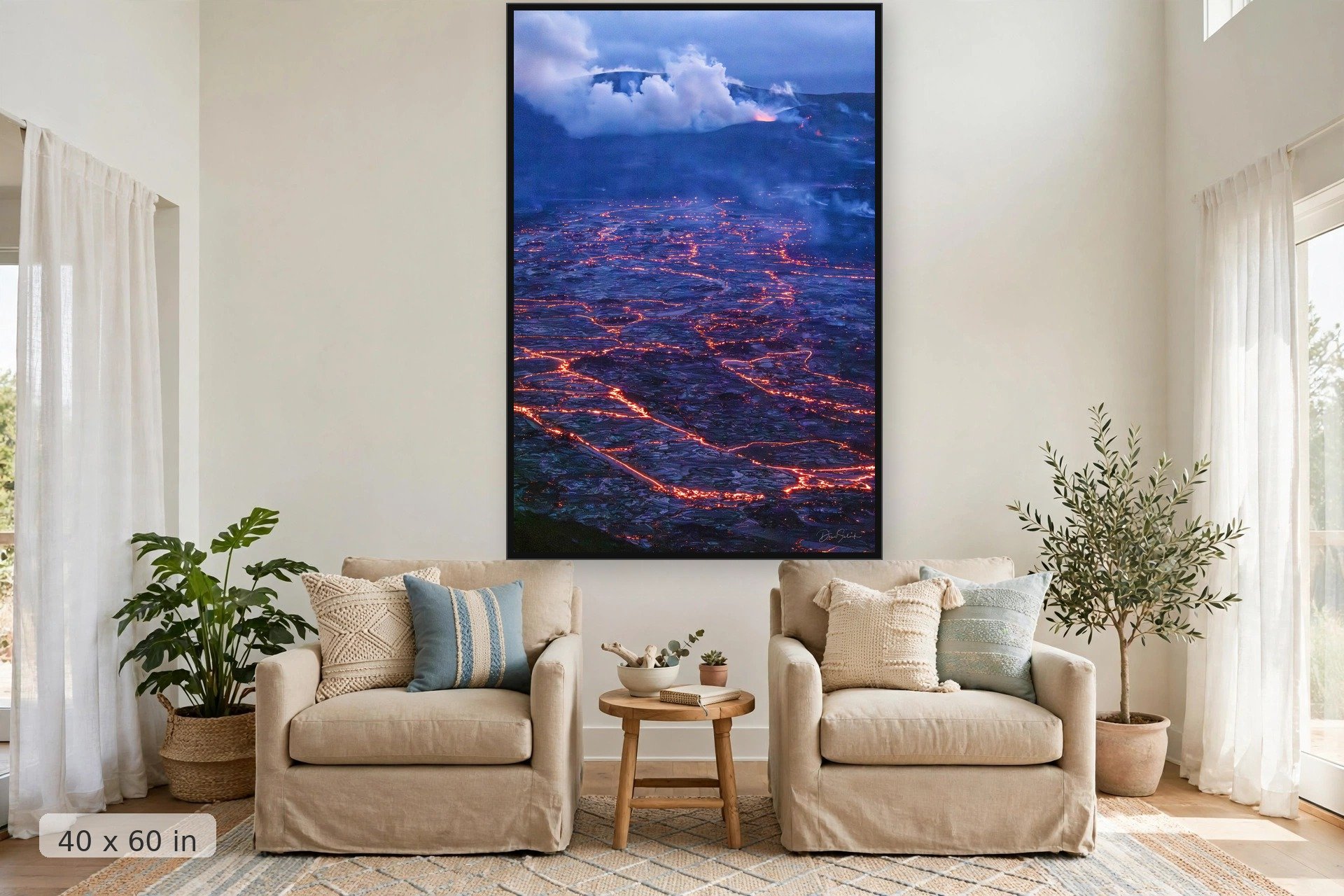 Sunset afterglow over the ocean — After Glow print, 40x60 large mockup in a living room