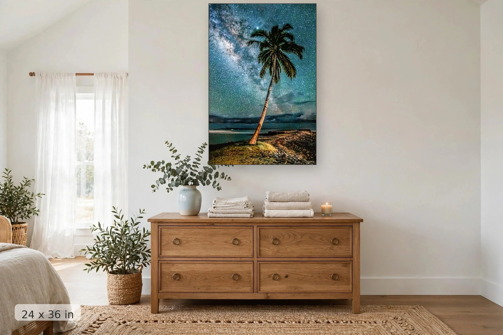 Milky Way over Olowalu, Maui — Olowalu Milky Way print, 24x36 mockup above a dresser