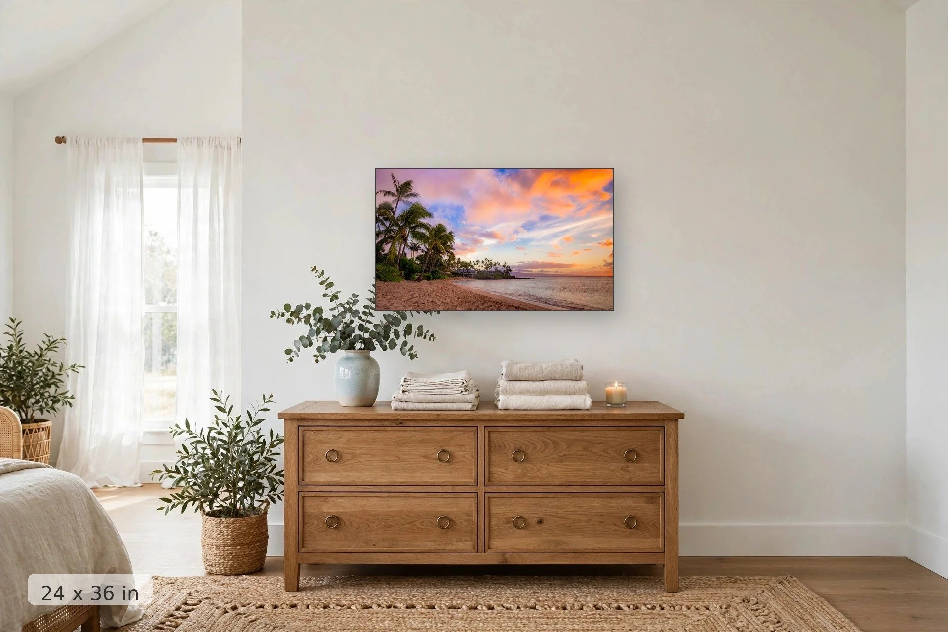 sunset over napili bay in west maui — Napili Bay print, 24x36 mockup above a dresser