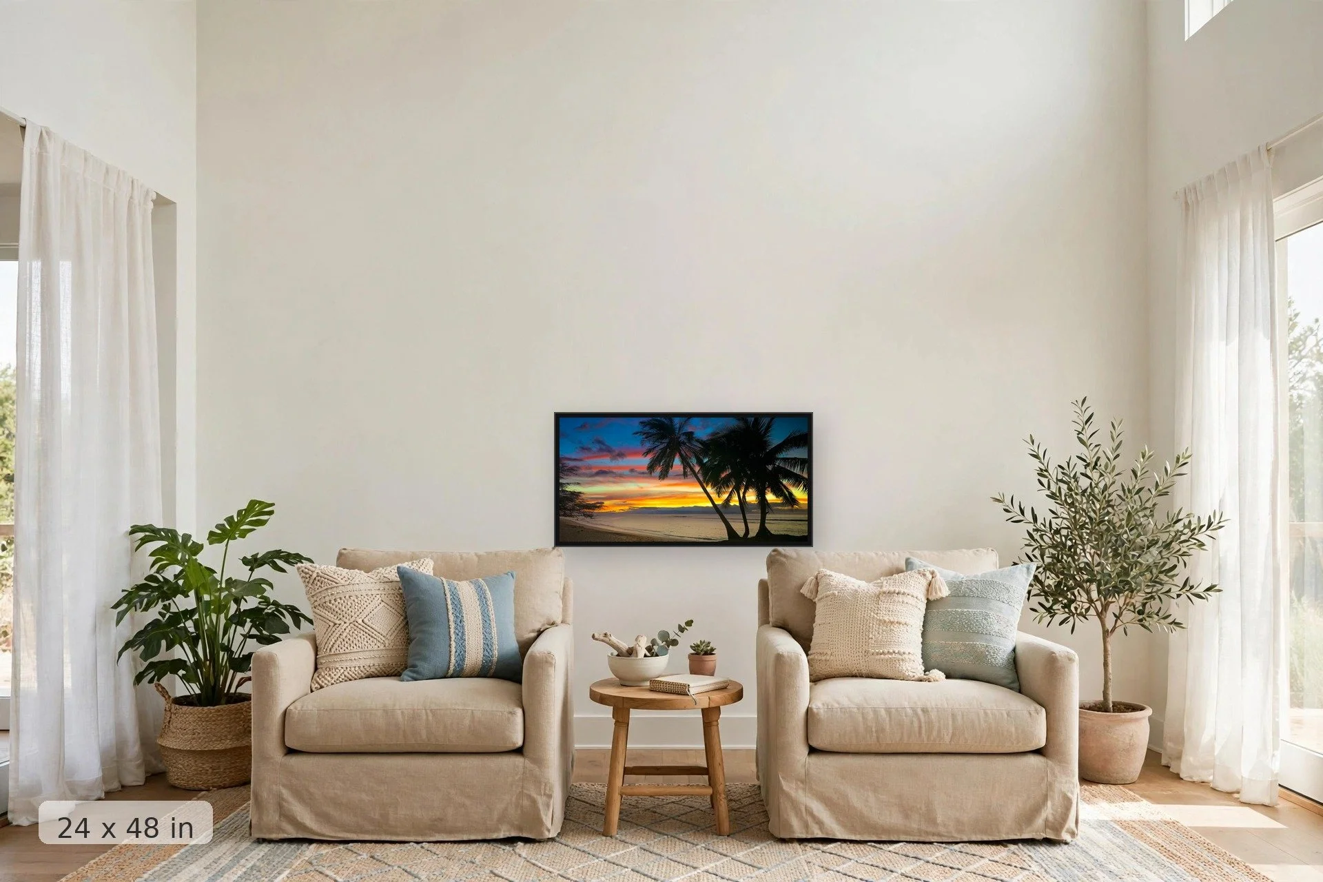 Sunset at Mala, Maui — Mala Sunset print, 40x60 large mockup in a living room