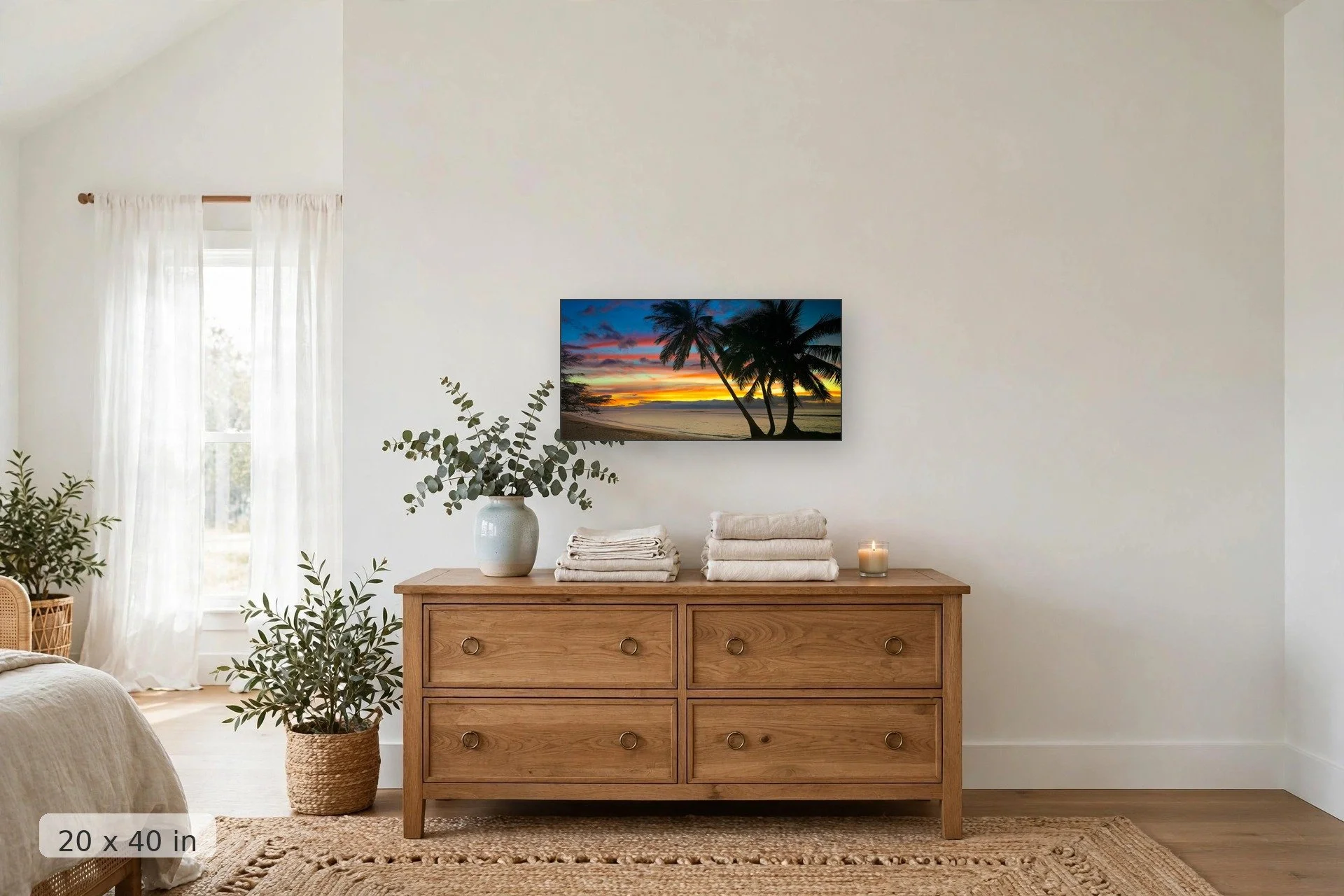 Sunset at Mala, Maui — Mala Sunset print, 24x36 mockup above a dresser