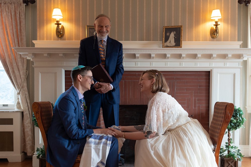  queer and nonbinary wedding couple at Endicott Estate in Massachusetts  