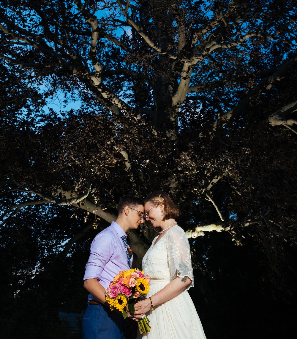  queer and nonbinary wedding couple at Endicott Estate in Massachusetts  